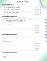 ADHD-friendly planner action plan page with step-by-step goals, obstacles, and solutions