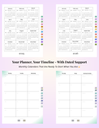 2025 and 2026 calendar pages and undated monthly layouts from the NeuroMythical ADHD-friendly Planner