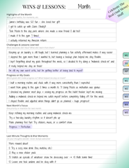 Monthly reflection page highlighting wins, lessons learned, and progress tracking