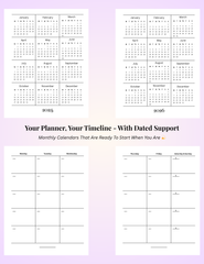 2025 and 2026 calendars and undated monthly planner pages from the NeuroMythical ADHD-friendly Printable Planner