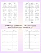 2025 and 2026 calendars and undated monthly planner pages from the NeuroMythical ADHD-friendly Printable Planner