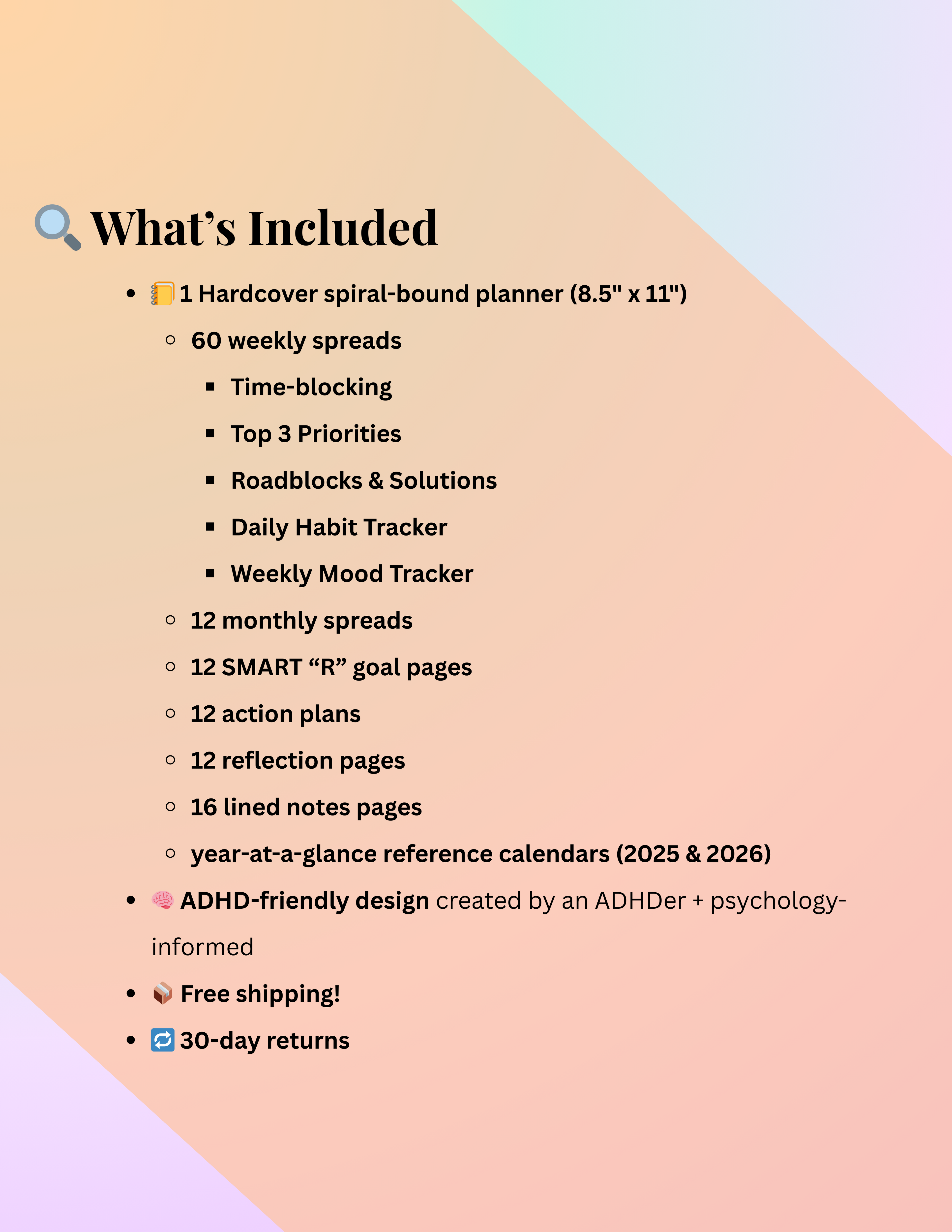 Hardcover ADHD-Friendly Planner (Undated, 8.5" x 11")